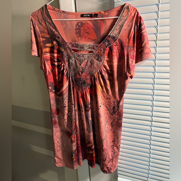 Apt. 9 M Pink Butterfly Top with Bedazzling and Lace Decor - Picture 1 of 9